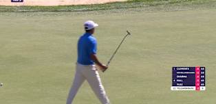 Sudarshan Yellamaraju makes tramliner for birdie at eighth
