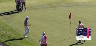Guido Migliozzi chips in for birdie at 13th in quest to make cut 