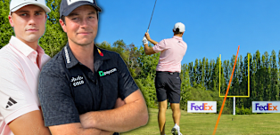 Viktor Hovland and Michael Kim take on Ludvig Åberg and Martin Couvra in the FedEx Field Goal Challenge