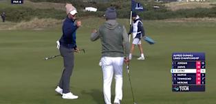 Thomas Detry holes putt from off the green at 10