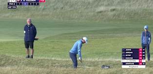 Skov Olesen almost holes out on the 18th at Kingsbarns