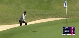 WATCH: Sanghun Shin holes bunker shot at the first!