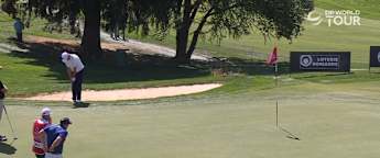 Rasmus Højgaard saves par with a chip in at the eighth