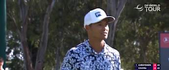 Johannes Veerman almost holes his tee shot at the 14th