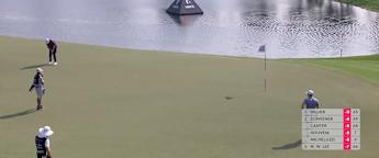 Romain Langasque holes a long birdie putt at the seventh