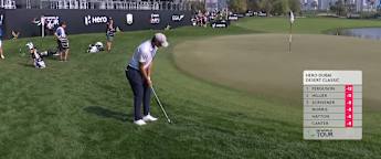 Amateur Adam Bresnu chips in for birdie at the ninth