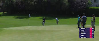 Merrick Bremner chips in for birdie at 15th