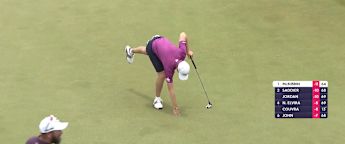 Tom McKibbin rolls in bogey at the last