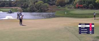Jens Dantorp holes monster birdie putt at the ninth