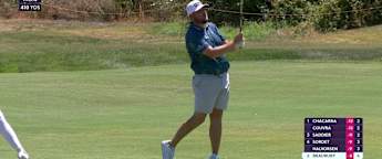 Dan Bradbury fires one close at the fifth hole