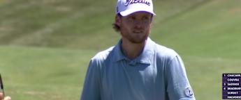 Andreas Halvorsen nearly holes out from the fairway