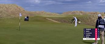 Andreas Halvorsen rolls in a lengthy birdie putt