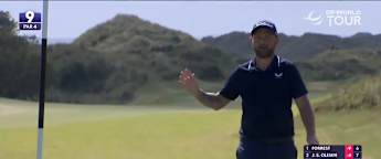 Andy Sullivan holes lengthy birdie putt at the ninth