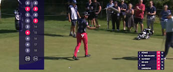 Gregorio De Leo holes birdie putt from off 13th green