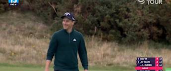 Matthew Jordan trickles in birdie putt at the 13th