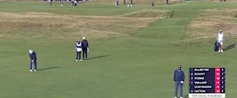 Eddie Pepperell drains long-range putt at the 8th