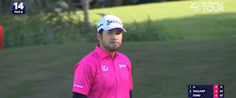 Hideki Matsuyama drains long birdie putt from off the green