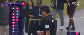 Junghwan Lee ties for the lead after birdie at the 14th