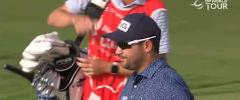 Thriston Lawrence makes eagle from tricky spot at the 14th