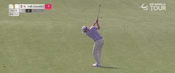 Nicolai Højgaard nearly spins it in at the first