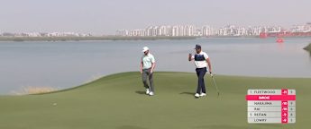 Nacho Elvira drains birdie putt at the 13th