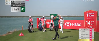 Marco Penge drives the 14th green