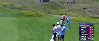 Dan Brown comes close to chip-in birdie at the ninth