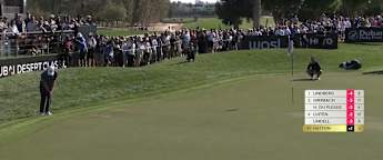 Tyrrell Hatton chips in for birdie at the 16th