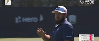 Tyrrell Hatton finishes with a birdie from off the green