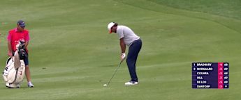 Defending champion Eugenio Chacarra goes close with approach into seventh