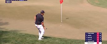 WATCH: Dan Bradbury chips in for birdie from the rough at the first