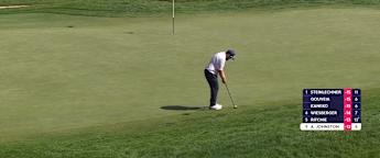 Andrew Johnston holes lengthy eagle putt at the ninth
