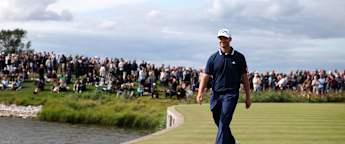 WATCH | Rasmus Højgaard holes out for eagle and joins the lead