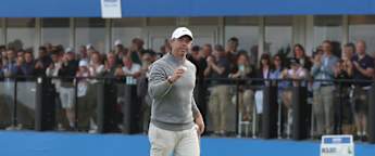 Rory McIlroy cheering on Shane Lowry to secure victory on home soil