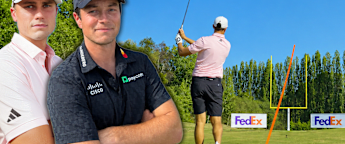 Viktor Hovland and Michael Kim take on Ludvig Åberg and Martin Couvra in the FedEx Field Goal Challenge