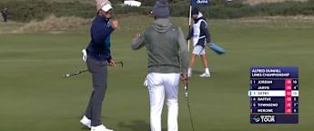 Thomas Detry holes putt from off the green at 10