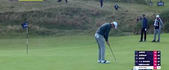 Adrian Meronk holes 40 foot eagle putt at 16