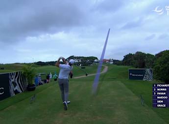 Ugo Coussaud eagles 18th after driving green 