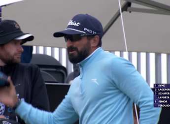 Francesco Laporta sends his tee-shot close at the 11th