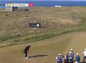 Chris Gotterup puts tee-shot to three feet at the 12th