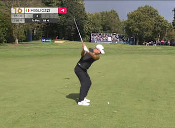 Guido Migliozzi sets up seventh birdie of the day at the 16th