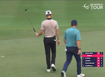 Daniel Hillier sinks birdie putt at the seventh