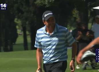 Casey Jarvis birdies the 14th to join the lead