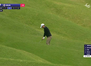 Doyeob Mun hits a peach into the ninth green