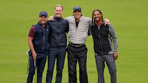Danny Willett, Dan Walker, Vernon Kay and Calum Nicholas pose for a group picture