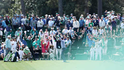 Justin Thomas celebrates ace | Masters Par 3 Contest 2026
