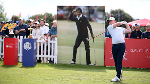 The famous image of Seve from the 1984 Open was on the first tee