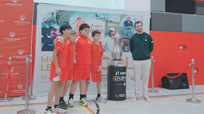 image: Young star Nicolai Højgaard inspires students on Hero Dubai Desert Classic Trophy Tour