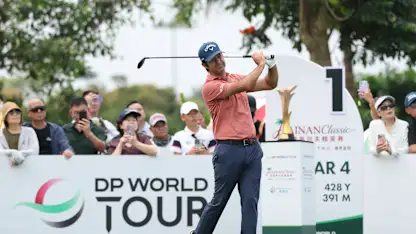 image: Jorge Campillo reels in leader Jordan Gumberg in Hainan