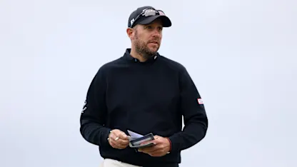 image: Matthew Southgate holds halfway Nexo Championship lead at windy Trump International Golf Links